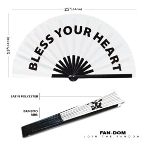 Bless Your Heart Hand Fan Foldable Bamboo Circuit Rave Hand Fans Slang Words Fan Outfit Party Gear Gifts Music Festival Rave Accessories (White)