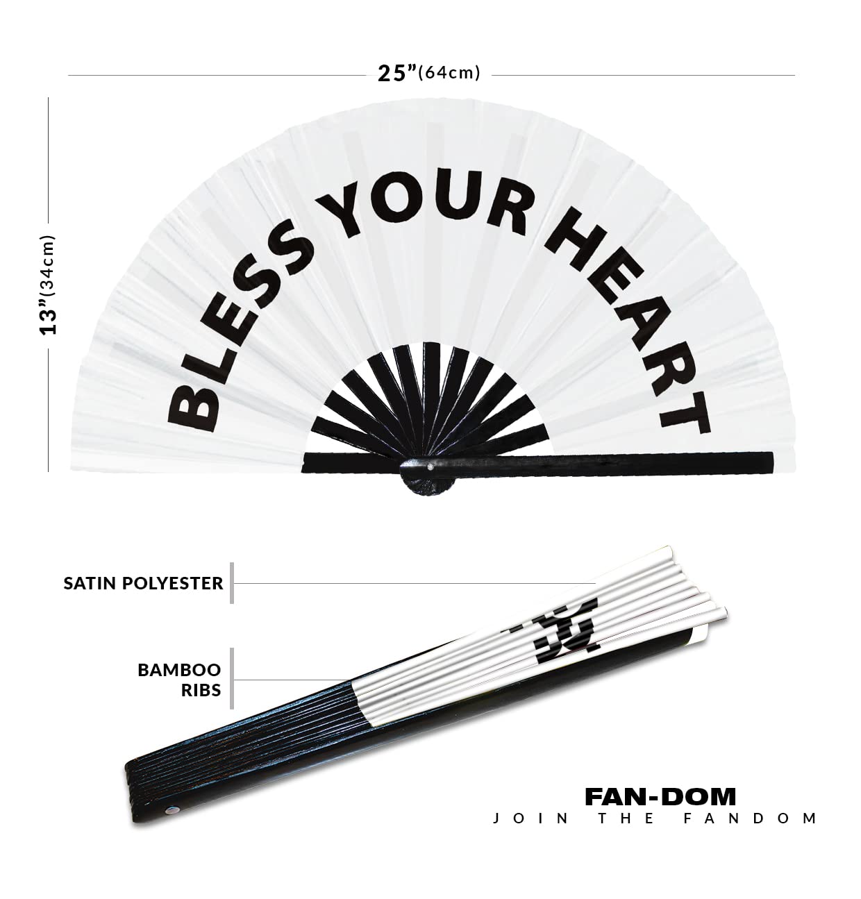 Bless Your Heart Hand Fan Foldable Bamboo Circuit Rave Hand Fans Slang Words Fan Outfit Party Gear Gifts Music Festival Rave Accessories (White)