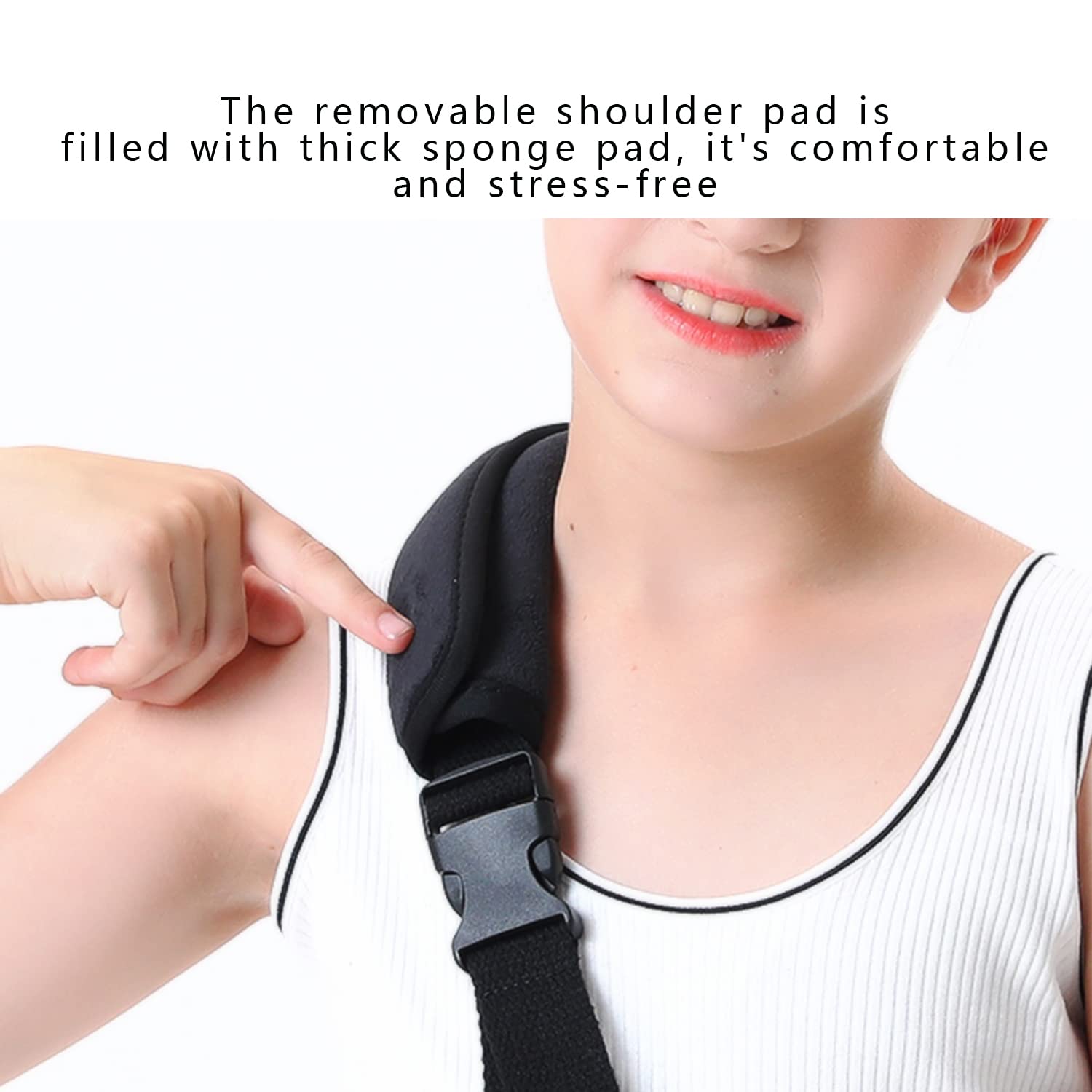 Fotgok Soft Foam kids Arm Sling with Waist Belt for Shoulder Children-Shoulder Immobilizer with Strong Support-Padiatric Breathable Arm Support Brace for Shoulder Injury,Black (Large)