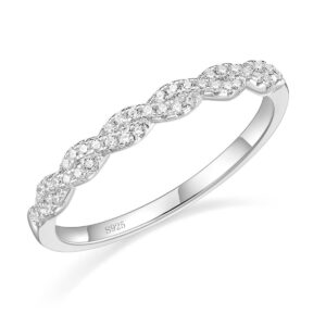 EAMTI 925 Sterling Silver Wedding Band for Women Cubic Zirconia Twisted Rope Half Eternity Band Ring Size 7