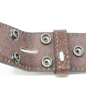 BC Belts Leather Belt Strap with Fancy Saddle Stitch Embossed Pattern 1.5" Wide with Snaps (Brown-S)