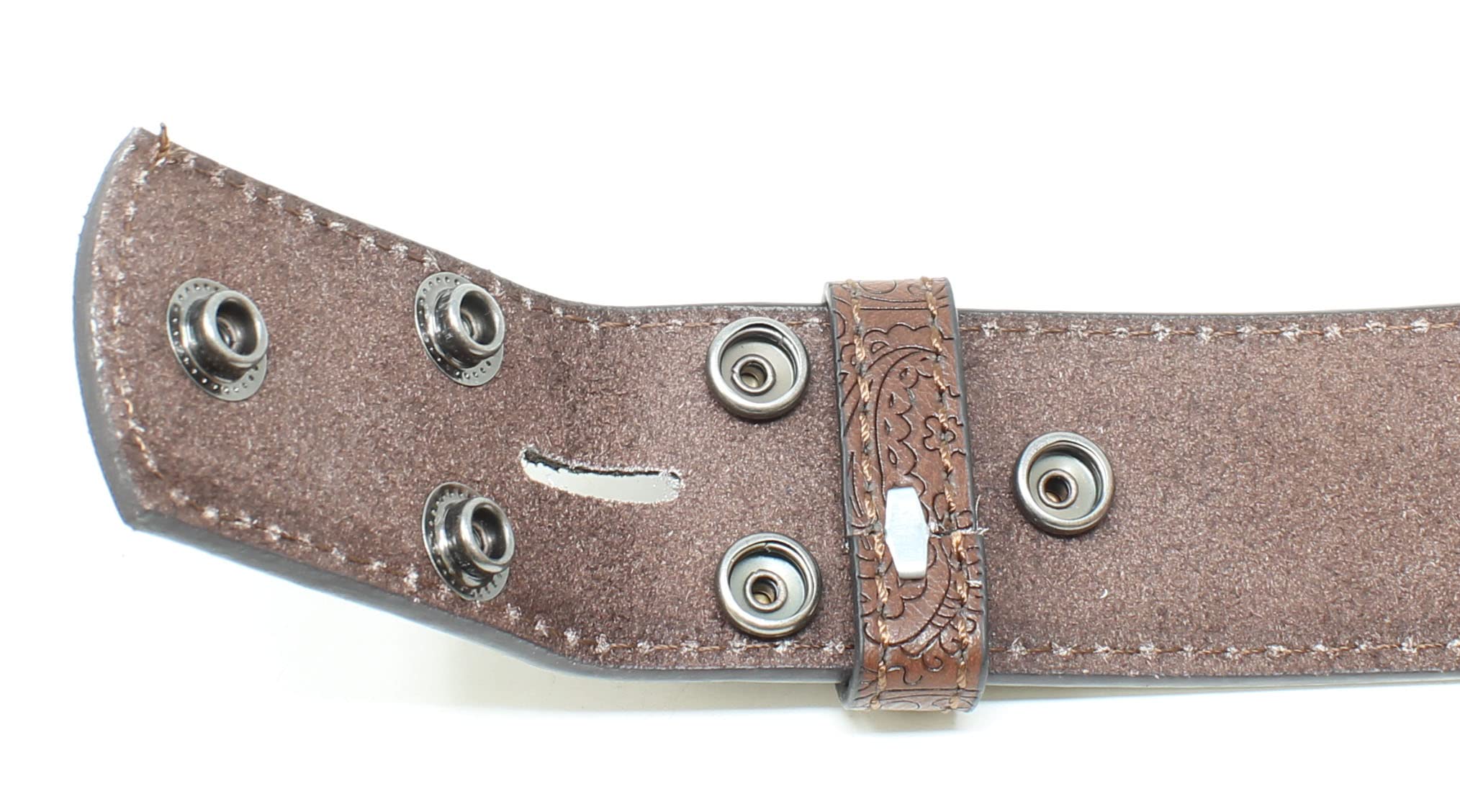 BC Belts Leather Belt Strap with Fancy Saddle Stitch Embossed Pattern 1.5" Wide with Snaps (Brown-S)