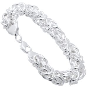 Viosi Byzantine Bracelets for Women/Men Sterling Silver Plated Classic Unique Cute Gifts Handmade Chunky Bracelet Link Chain with Lobster Clasp 10mm Width (Sterling Silver Plated, 8 Inches)