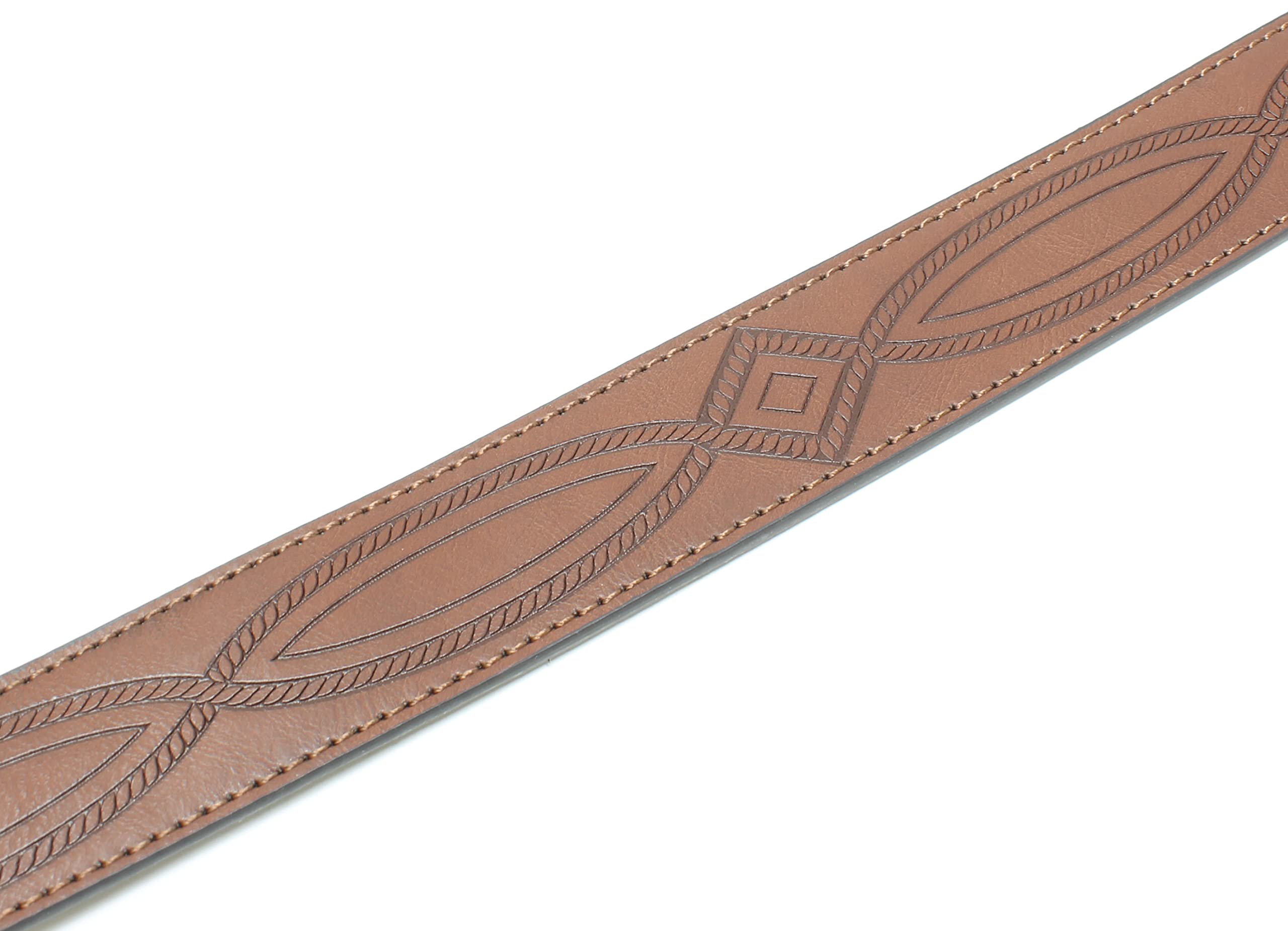 BC Belts Leather Belt Strap with Fancy Saddle Stitch Embossed Pattern 1.5" Wide with Snaps (Brown-S)