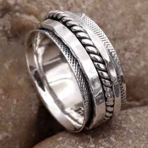 Goyal Jewels Silver Ring 925 Sterling Silver Band and Spinner Meditation Beautiful Ring Men Women Ring Gift Item Statement Handmade Jewelry Ring GESR260 (US-15)