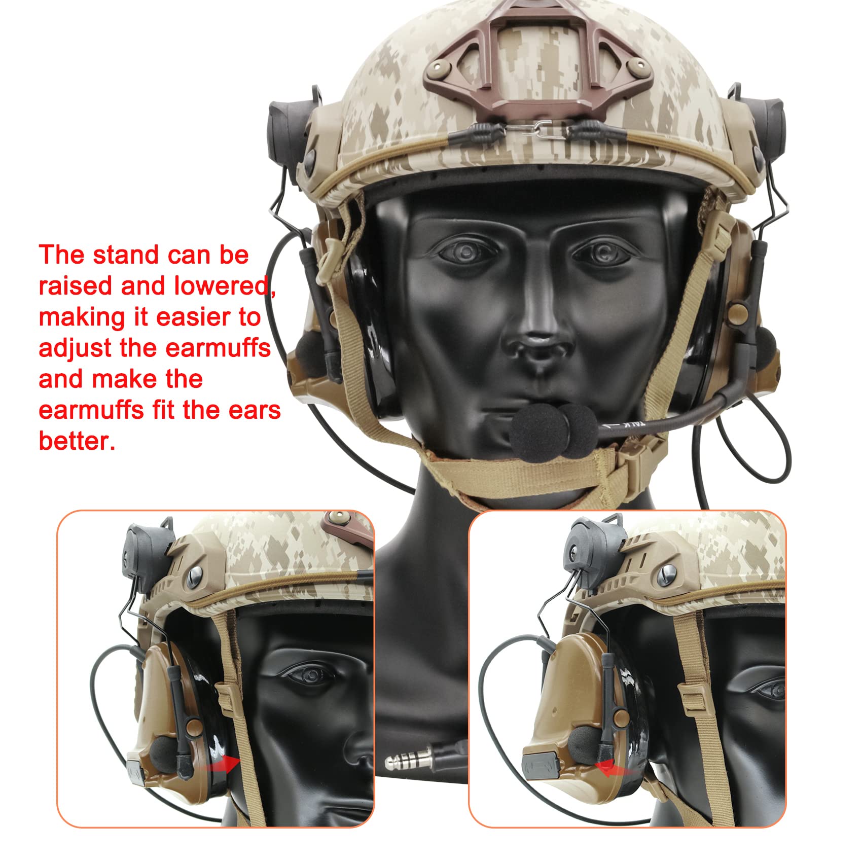 HEARFALCOM Comta III Tactical Headset Helmet ARC Rail Adapter Bracket Version Noise Cancelling Pickup Shooting Headset for Airsoft Sports CB