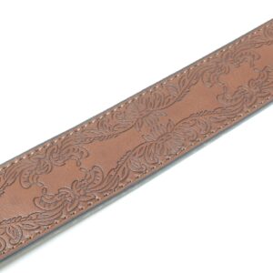 BC Belts Leather Belt Strap with Tooled Western Floral Leaf Embossed Pattern 1.5" Wide with Snaps (Brown-M)