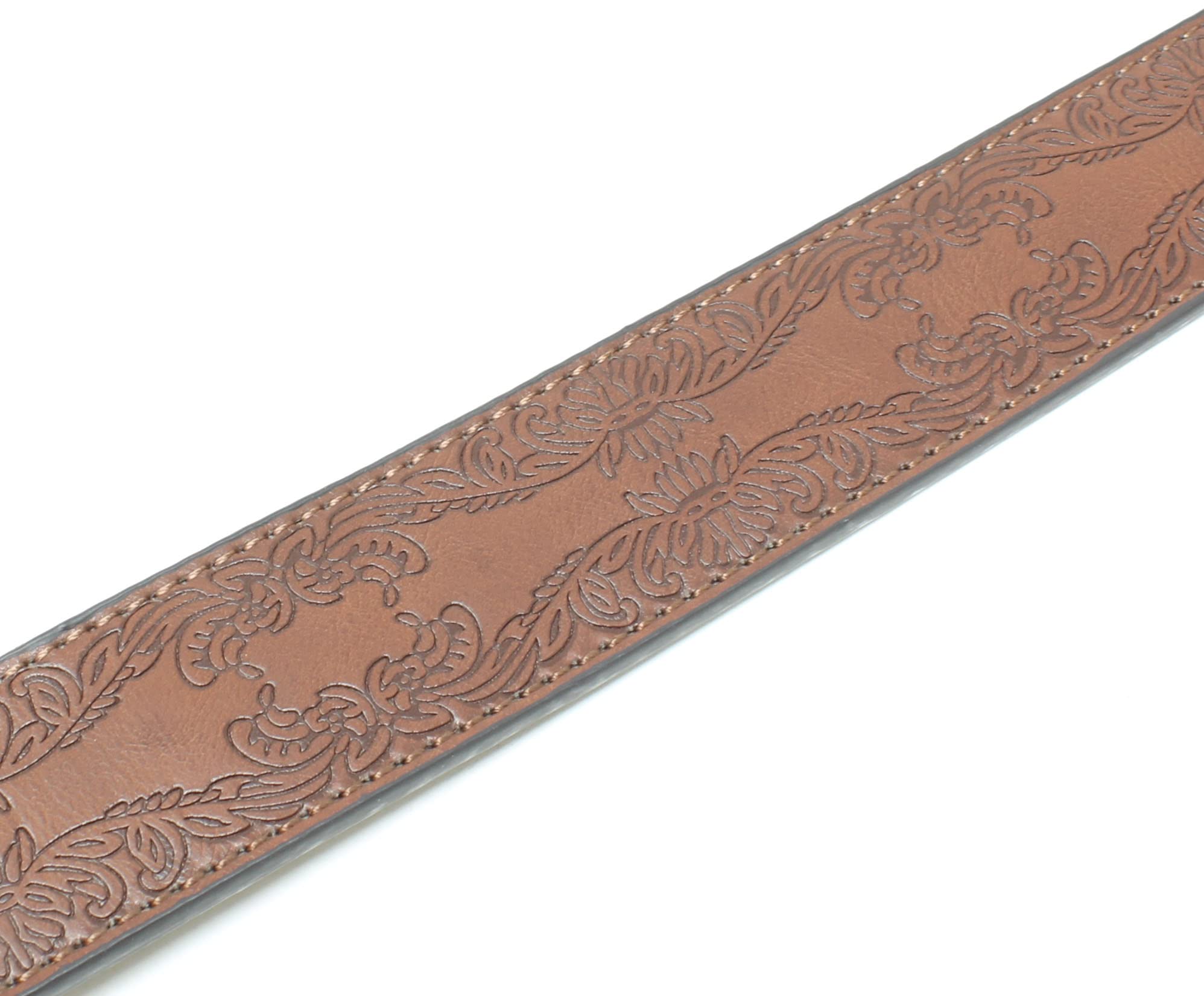 BC Belts Leather Belt Strap with Tooled Western Floral Leaf Embossed Pattern 1.5" Wide with Snaps (Brown-M)