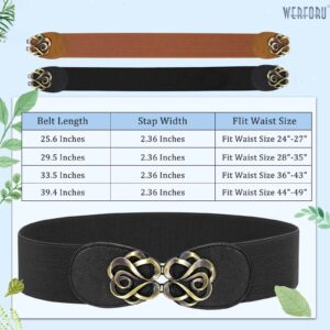 WERFORU 2 Piece Women Elastic Stretchy Wide Belt for Dress Ladies Stretch Thick Waist Belt, Black+Brown, Fit Waist Size 28"-35"