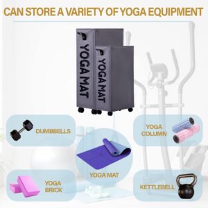 Twira Yoga Mat Storage Racks, Home Gym Storage Rack for Foam Roller, Yoga Strap and Resistance Bands, Workout Equipment Corner Yoga Mat Holder with Wheels（Grey）