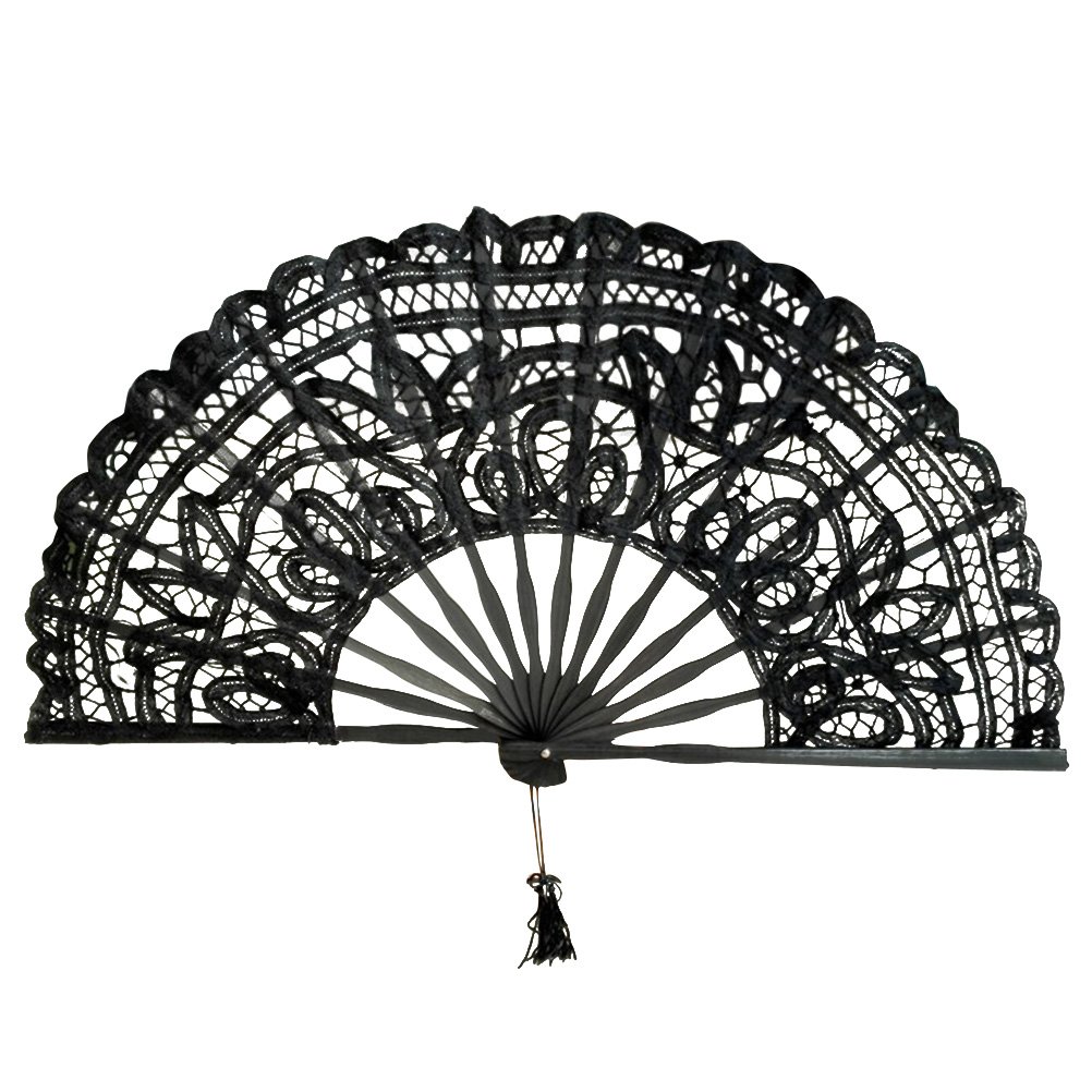 TENDYCOCO Photography Fan Japanese Chinese Foldable Handheld Fan Folding Hand Fan Fabric Hand Holding Fans Cotton lace Folding Fan Woman Folding Fan Women lace Fan Wooden Miss Manual Makeup