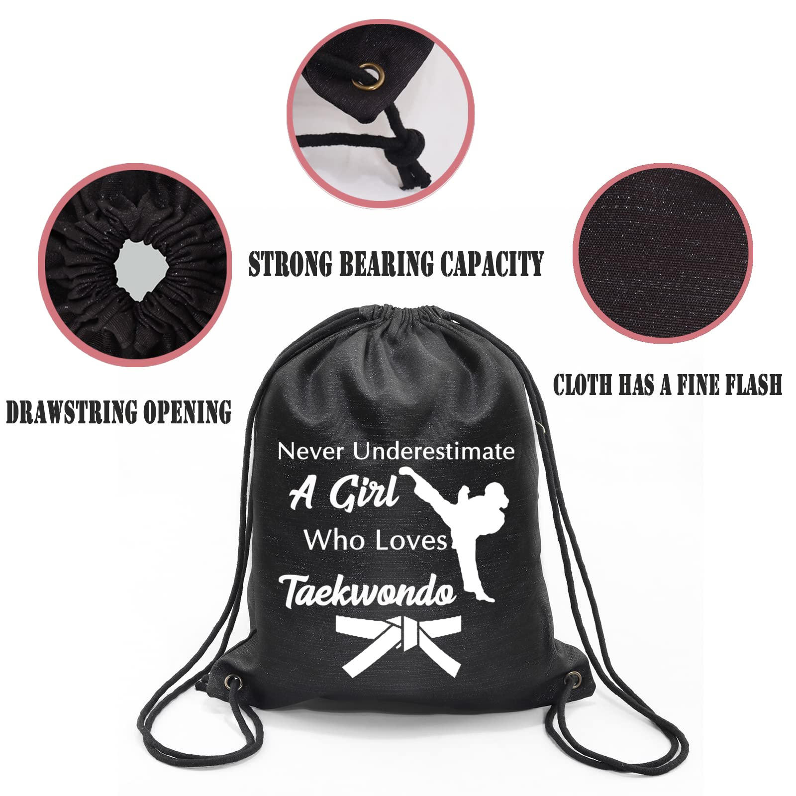 PXTIDY Taekwondo Gifts Martial Arts Drawstring Bag Who Loves Taekwondo Drawstring Backpack