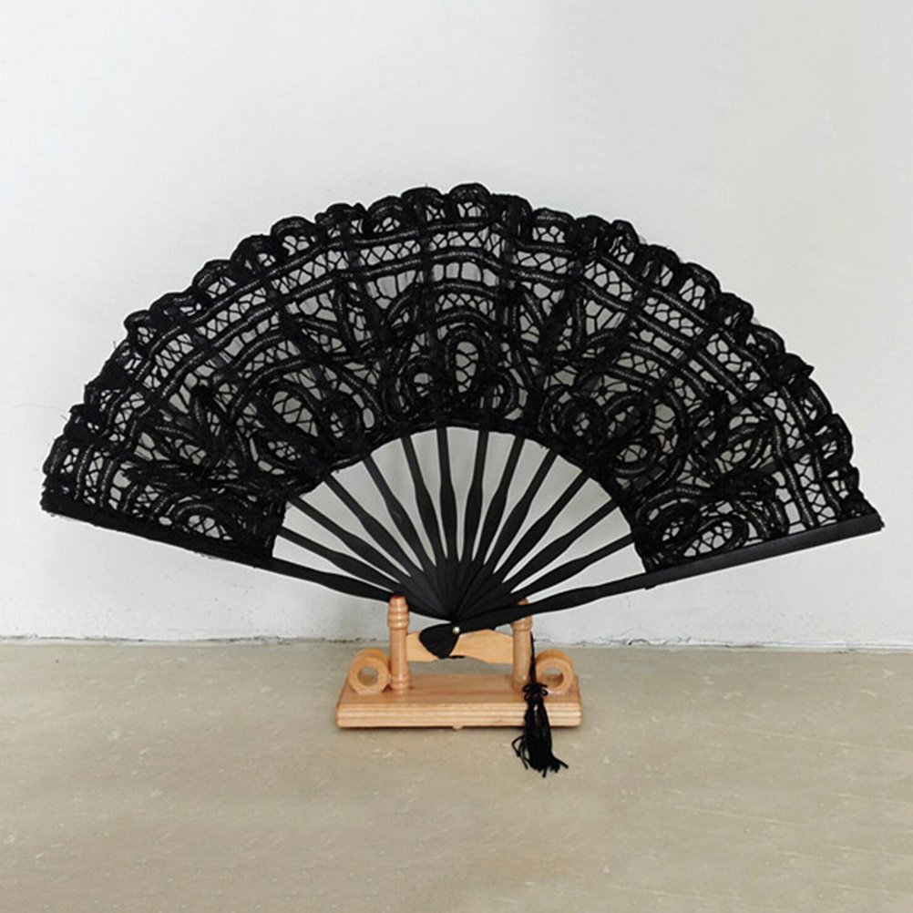 TENDYCOCO Photography Fan Japanese Chinese Foldable Handheld Fan Folding Hand Fan Fabric Hand Holding Fans Cotton lace Folding Fan Woman Folding Fan Women lace Fan Wooden Miss Manual Makeup