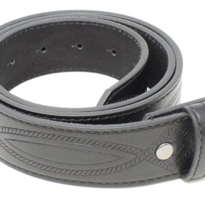 BC Belts Leather Belt Strap with Fancy Saddle Stitch Embossed Pattern 1.5" Wide with Snaps (Black-S)