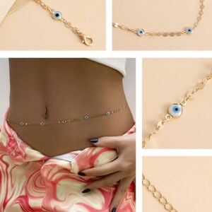 Evil Eye Waist Chain for Women Bikini Body Chain Sexy Belly Chain Boho Body Jewelry for Beach（A）