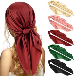 5 Pcs 27.6 Inch Bohemian Head Scarf Women Satin Hair Scarf Large Square Hair Bandana Pirate Accessories for Women(Fresh Colors,Simple Style)