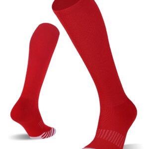 FITRELL 2 Pack Baseball Soccer Softball Socks for Kids Youth Men & Women Over-the-Calf Knee High Football Socks, nfl, Red, X-Small