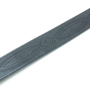 BC Belts Leather Belt Strap with Fancy Saddle Stitch Embossed Pattern 1.5" Wide with Snaps (Black-S)