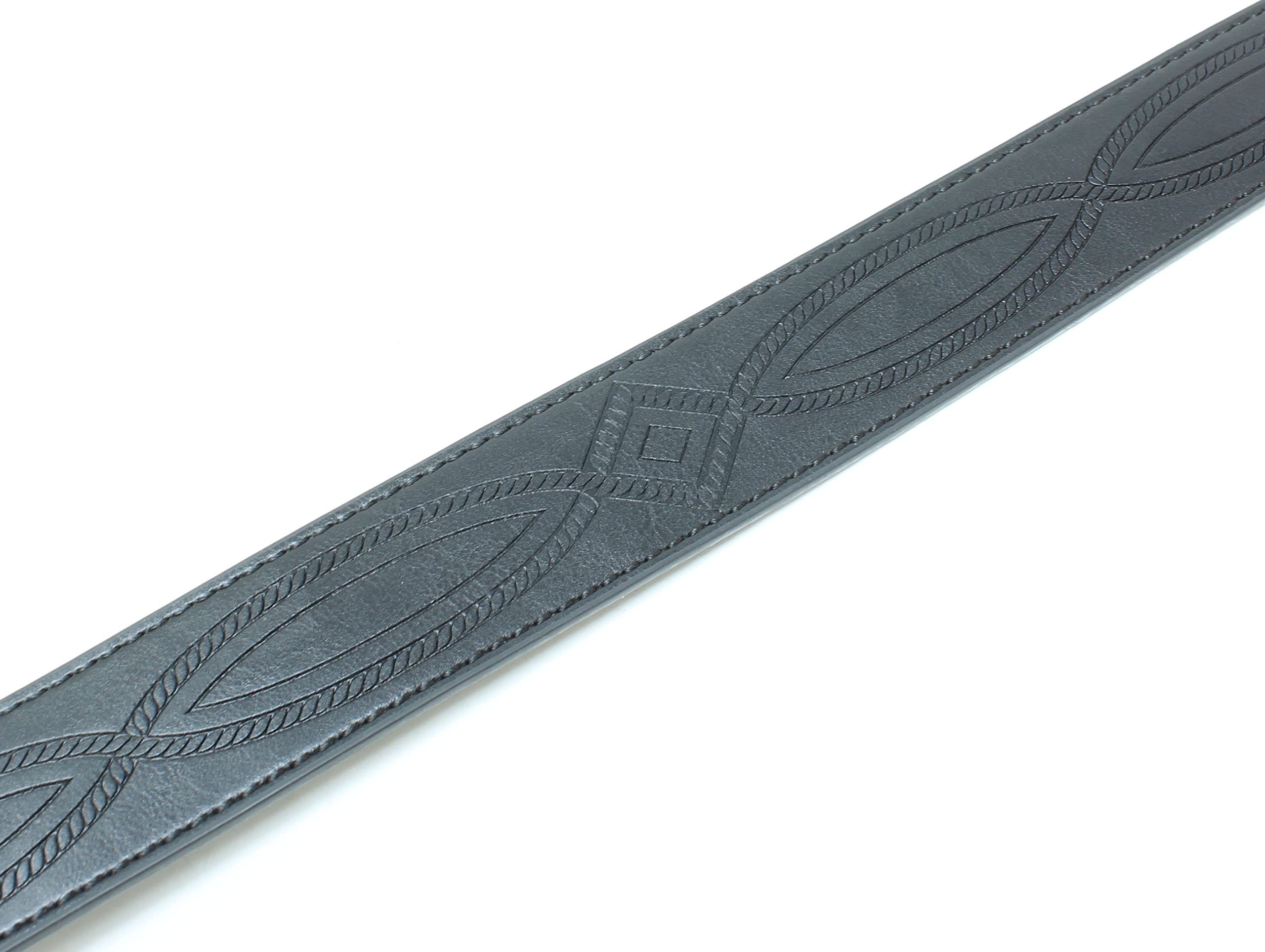 BC Belts Leather Belt Strap with Fancy Saddle Stitch Embossed Pattern 1.5" Wide with Snaps (Black-S)