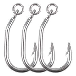 Circle Ringed Hooks, 10Pcs Fishing Hooks Saltwater Heavy Duty Big Game Hook for Tuna, Heavy Tackle Fishing Hook with Action Ring