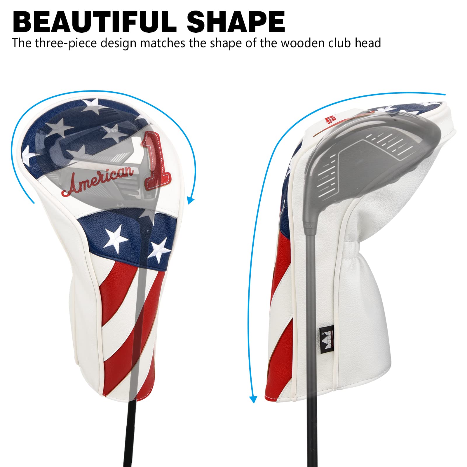 Craftsman Golf Updated US Style Patriotic Stars and Stripes Red White Blue Driver Cover Headcover for Golf Clubs