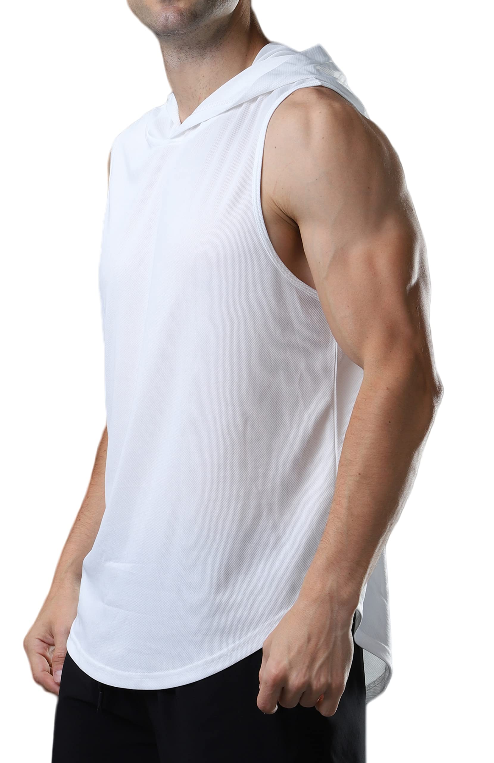 ROGUDUA Men's Hooded Tank Top Quick Dry Muscle Gym Shirts Workout Sleeveless Hoodie White US Size S