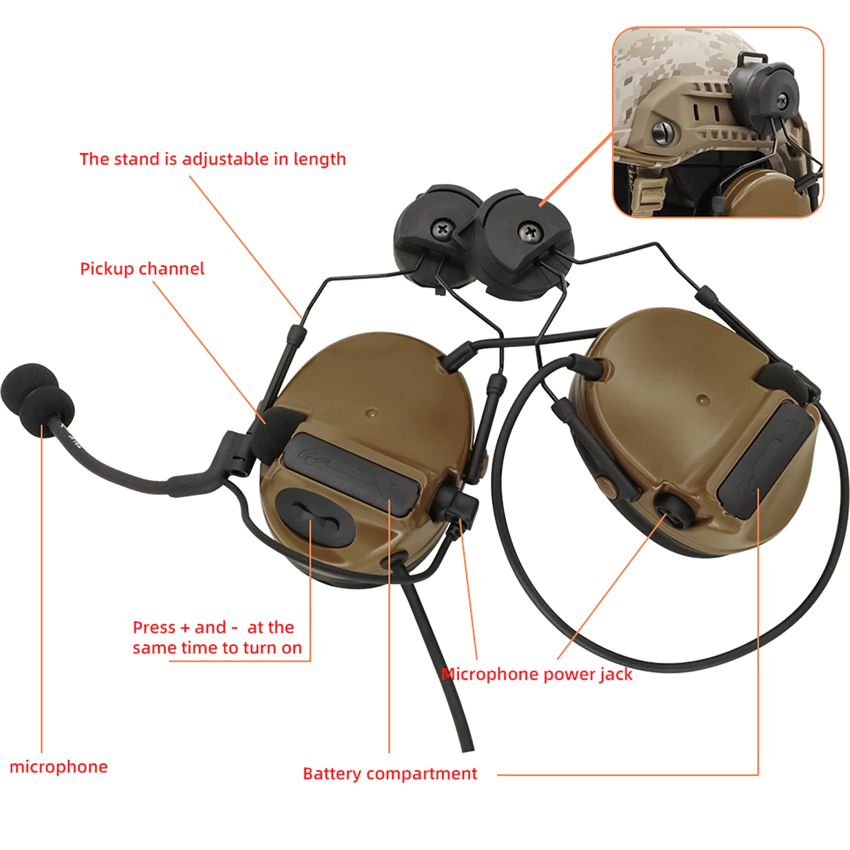 HEARFALCOM Comta III Tactical Headset Helmet ARC Rail Adapter Bracket Version Noise Cancelling Pickup Shooting Headset for Airsoft Sports CB