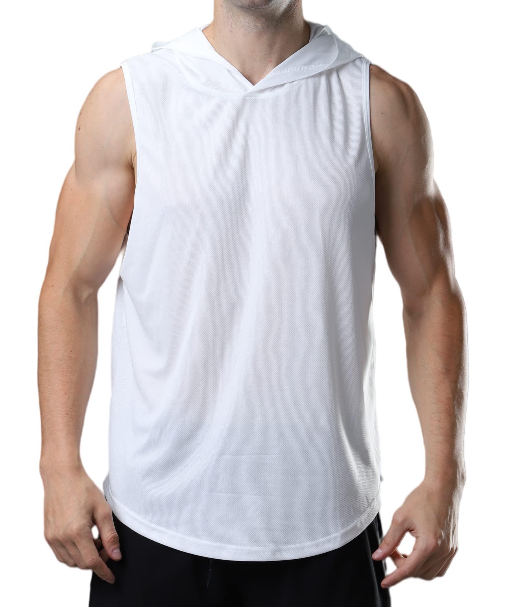 ROGUDUA Men's Hooded Tank Top Quick Dry Muscle Gym Shirts Workout Sleeveless Hoodie White US Size S