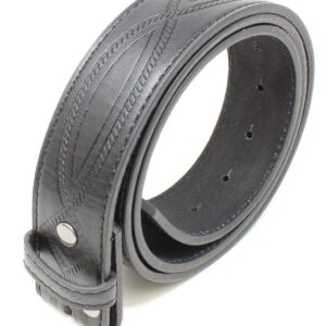 BC Belts Leather Belt Strap with Fancy Saddle Stitch Embossed Pattern 1.5" Wide with Snaps (Black-S)