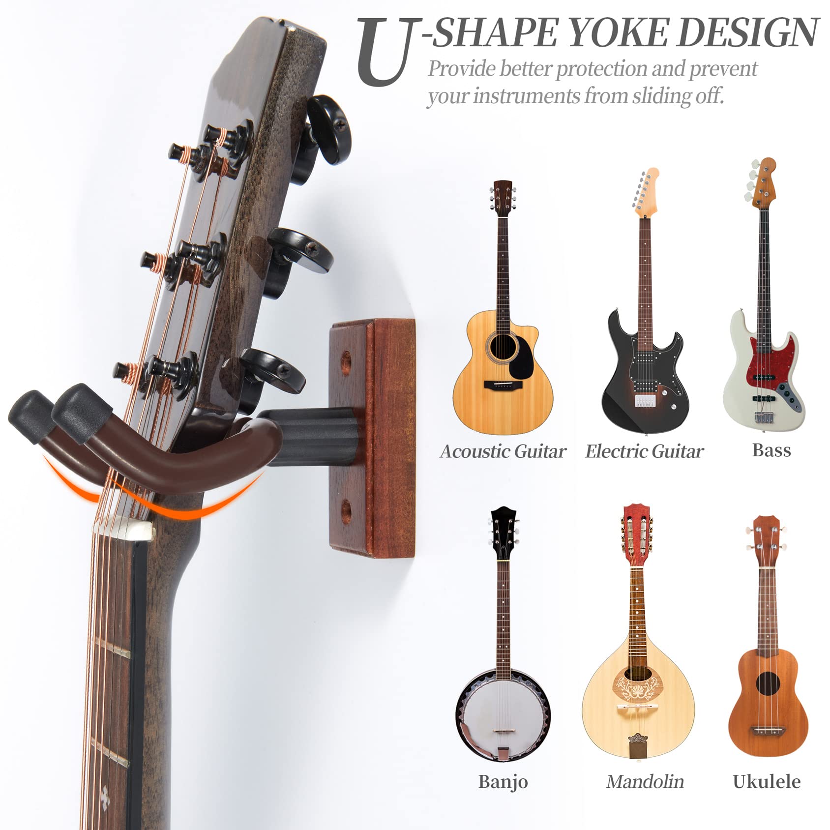 Guitar Wall Mount Guitar Hanger Solid Wood Wall Hanger 1 Pack