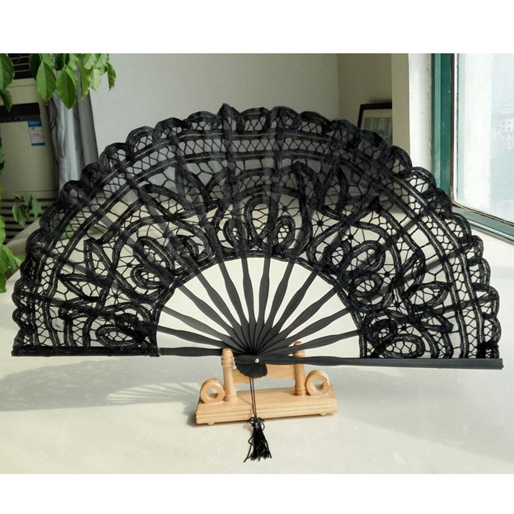 TENDYCOCO Photography Fan Japanese Chinese Foldable Handheld Fan Folding Hand Fan Fabric Hand Holding Fans Cotton lace Folding Fan Woman Folding Fan Women lace Fan Wooden Miss Manual Makeup