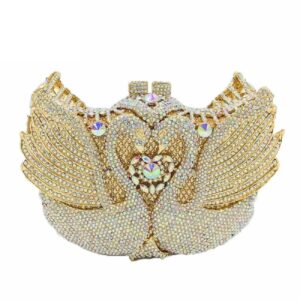 boutique de fgg women swan clutch crystal evening bags wedding party dinner ladies rhinestone minaudiere handbag (small,gold ab)