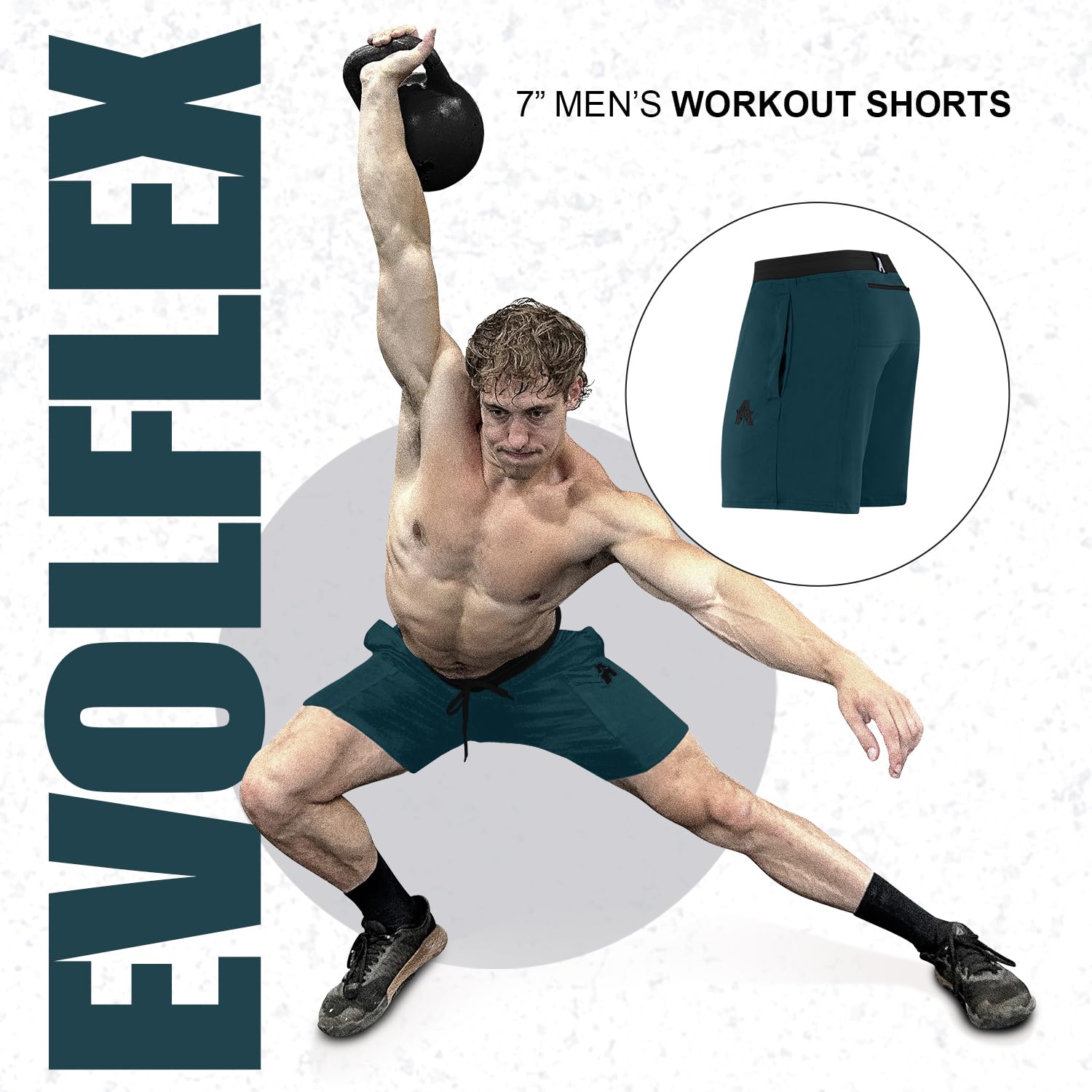 Anthem Athletics Evolflex 7 Inch Men's Workout Shorts - 3 Pocket Short for Running, Athletic & Gym Training - Marine - Medium