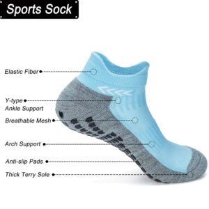 GOGOGOAL Anti-slip Ankle Sock Men Women Elder Hospital Non-slip Slipper Sock Tape Athletic Trainning Sock for Yoga Soccer Gym cycling Light Blue L 4P