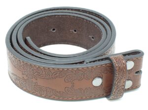 bc belts leather belt strap with tooled western floral leaf embossed pattern 1.5" wide with snaps (brown-m)