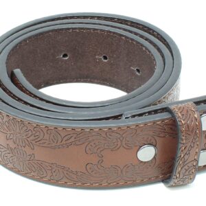 BC Belts Leather Belt Strap with Tooled Western Floral Leaf Embossed Pattern 1.5" Wide with Snaps (Brown-M)