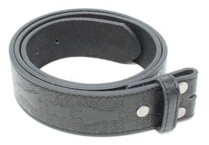 bc belts leather belt strap with tooled western floral leaf embossed pattern 1.5" wide with snaps (black-s)