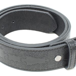 BC Belts Leather Belt Strap with Tooled Western Floral Leaf Embossed Pattern 1.5" Wide with Snaps (Black-S)