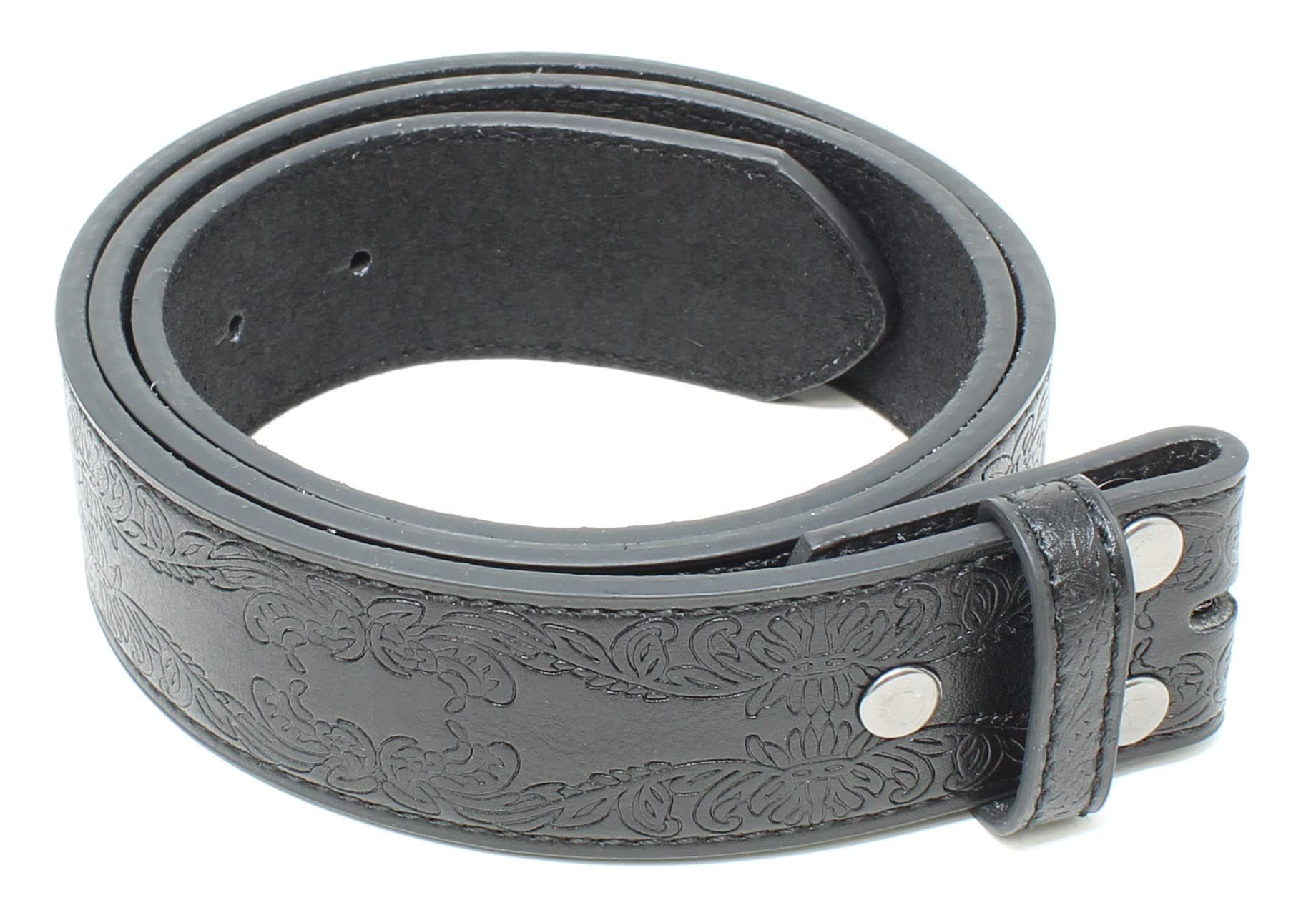 BC Belts Leather Belt Strap with Tooled Western Floral Leaf Embossed Pattern 1.5" Wide with Snaps (Black-S)