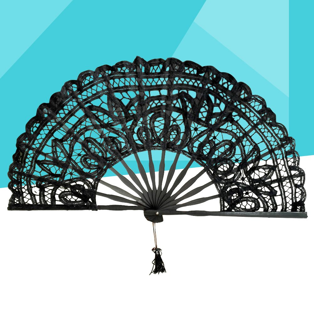 TENDYCOCO Photography Fan Japanese Chinese Foldable Handheld Fan Folding Hand Fan Fabric Hand Holding Fans Cotton lace Folding Fan Woman Folding Fan Women lace Fan Wooden Miss Manual Makeup