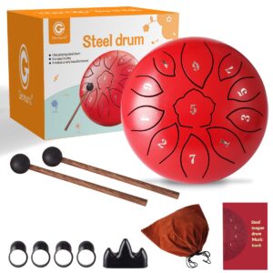 Genround Steel Tongue Drum, 6 inch 11 Notes Handpan Drums with Bag, Music Score, Stickers, Mallets & Finger sleeve, Percussion Instrument for Meditation Entertainment Musical Education Concert Yoga