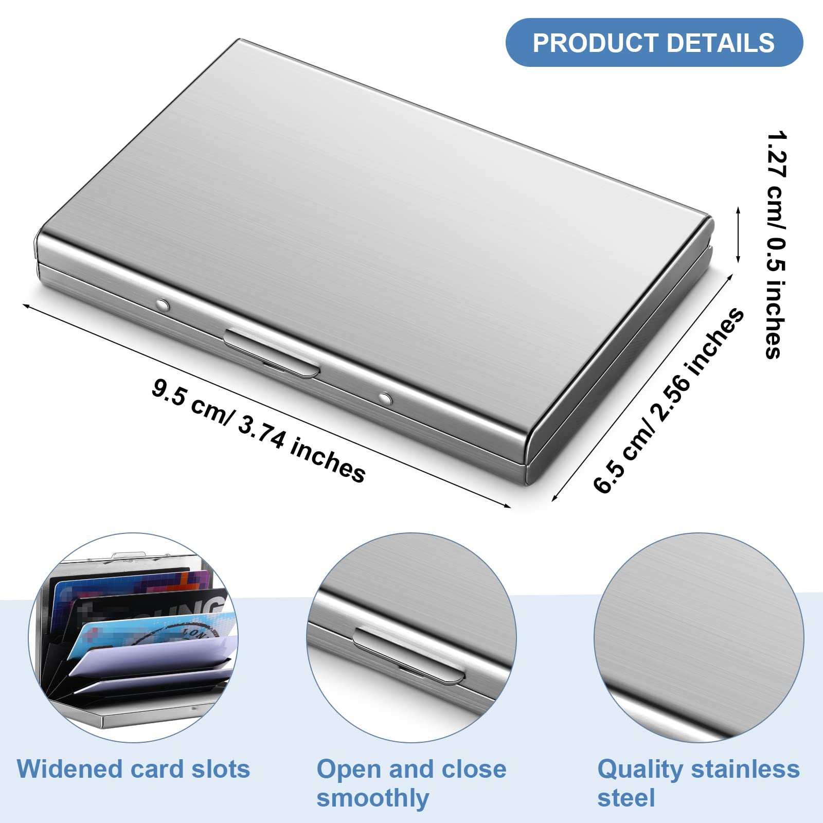 Thenshop 3 Pcs Stainless Steel Credit Card Holder Metal RFID Blocking Credit Card Case Protector Metal ID Card Wallet Business Card Holder with 6 Slot for Men Women Gift Box (Silver, Black, Blue)