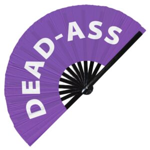 Dead-Ass Hand Fan Foldable Bamboo Circuit Rave Hand Fans Slang Words Fan Outfit Party Gear Gifts Music Festival Rave Accessories (Purple)