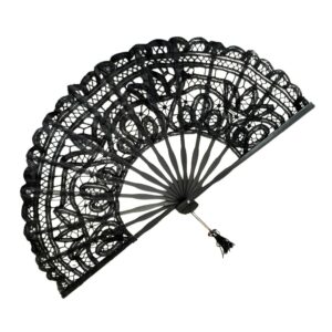 TENDYCOCO Photography Fan Japanese Chinese Foldable Handheld Fan Folding Hand Fan Fabric Hand Holding Fans Cotton lace Folding Fan Woman Folding Fan Women lace Fan Wooden Miss Manual Makeup