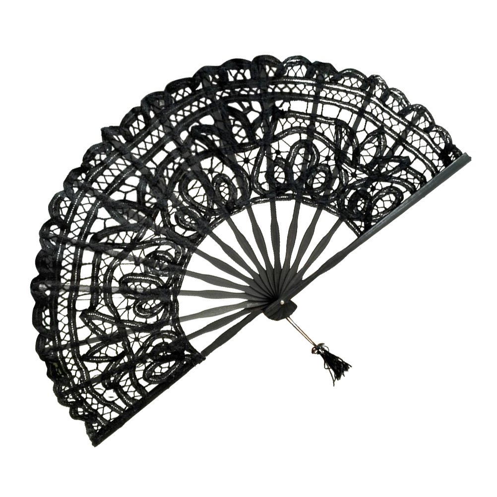 TENDYCOCO Photography Fan Japanese Chinese Foldable Handheld Fan Folding Hand Fan Fabric Hand Holding Fans Cotton lace Folding Fan Woman Folding Fan Women lace Fan Wooden Miss Manual Makeup