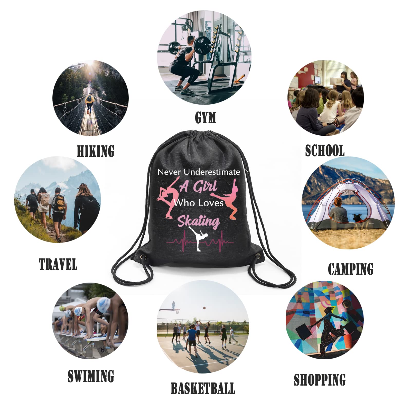 PXTIDY Ice Skate Drawstring Bag Ice Skating Gifts Who Loves Skating Competition Bag Figure Skating Gift