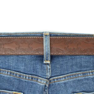 BC Belts Leather Belt Strap with Tooled Western Floral Leaf Embossed Pattern 1.5" Wide with Snaps (Brown-M)