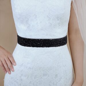 Lovful Elastic Rhinestone Belt,Shiny Sparkly Waist belt,Stretch Belts for Women Dresses,Black