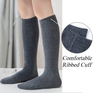 Girls Knee High Socks Kids School Uniform Socks 3 Pairs Seamless Cotton Tube Socks Unisex Child Boys Girls Soccer Socks (Black White Grey, 5-7 Years)