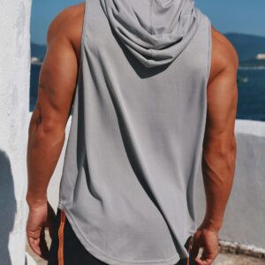 ROGUDUA Men's Hooded Tank Top Quick Dry Muscle Gym Shirts Workout Sleeveless Hoodie 3 Pack Black White Grey US Size L